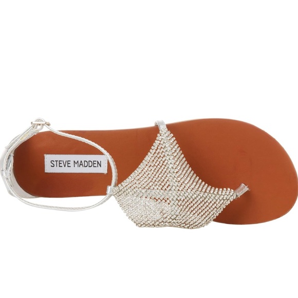 Steve Madden Shineyy Silver Crystal Mesh Diamond Ankle T Strap Thong Sandal 6.5 - Picture 5 of 11